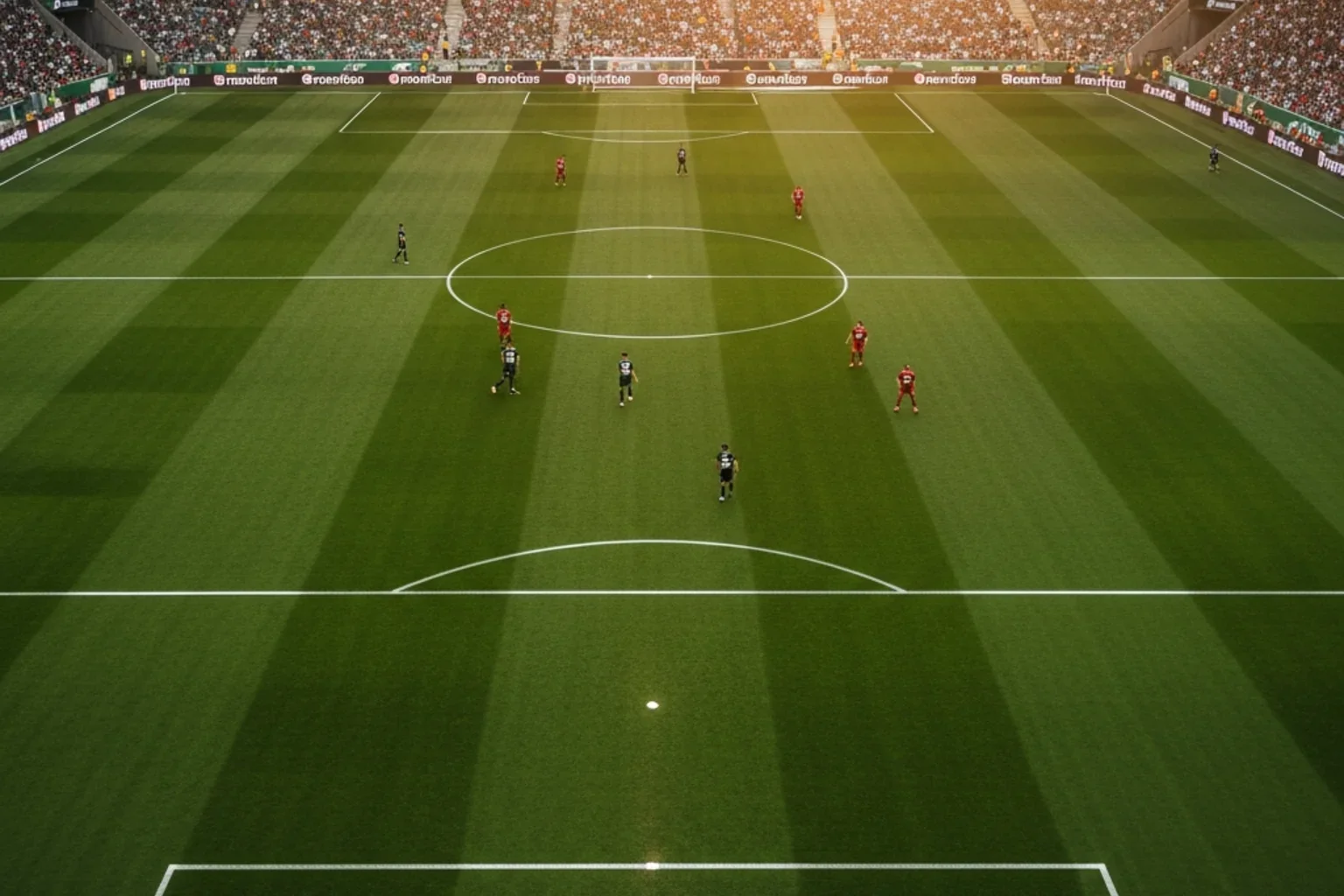 Vista aérea parcial de um estádio de futebol português com relvado verde e bancadas